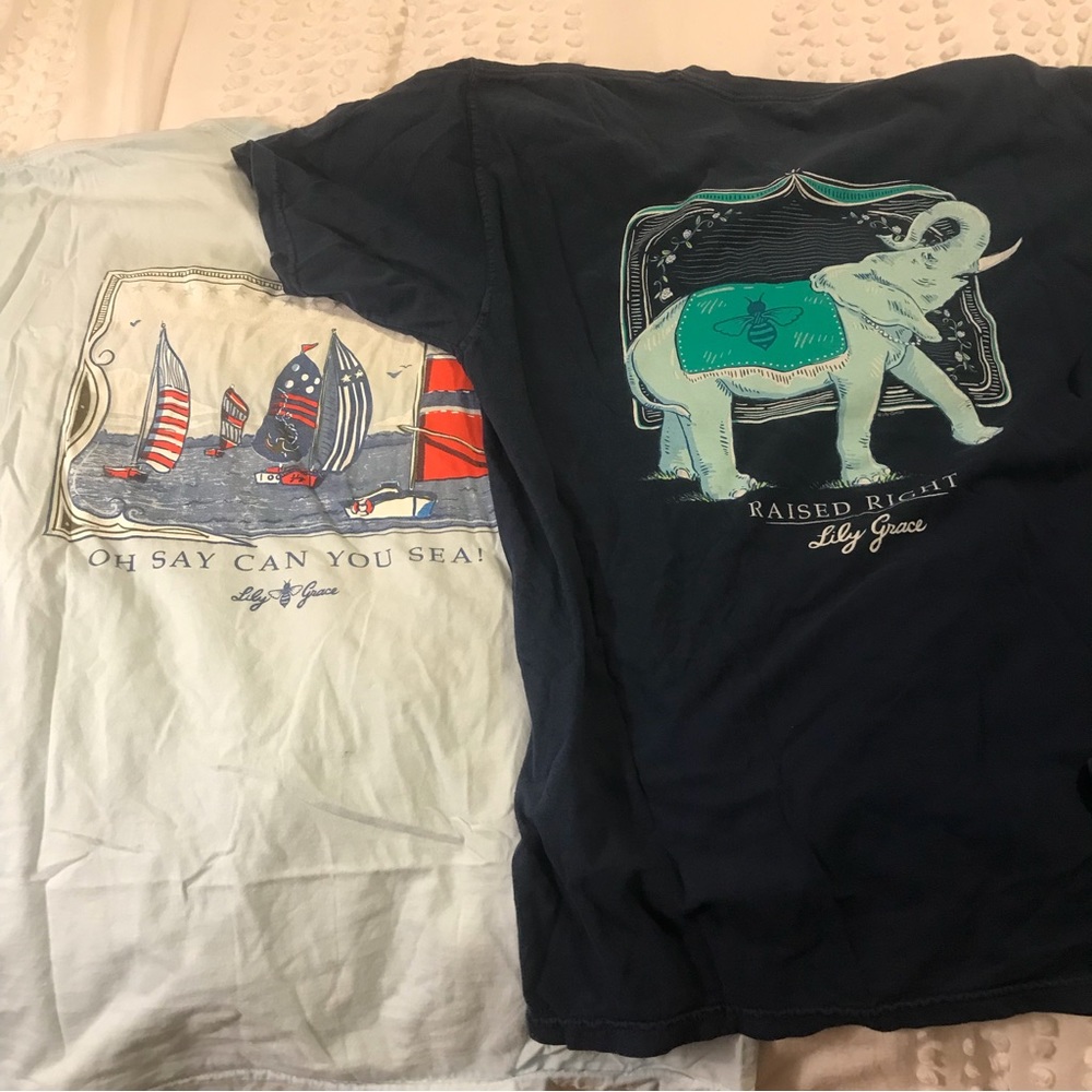 2 Lily Grace L Tees 100% Cotton; SC designed & printed